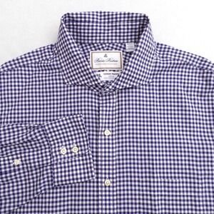 Brooks Brothers Thomas Mason Luxury Shirt Gingham Check Dress Shirt 17.5 - 34